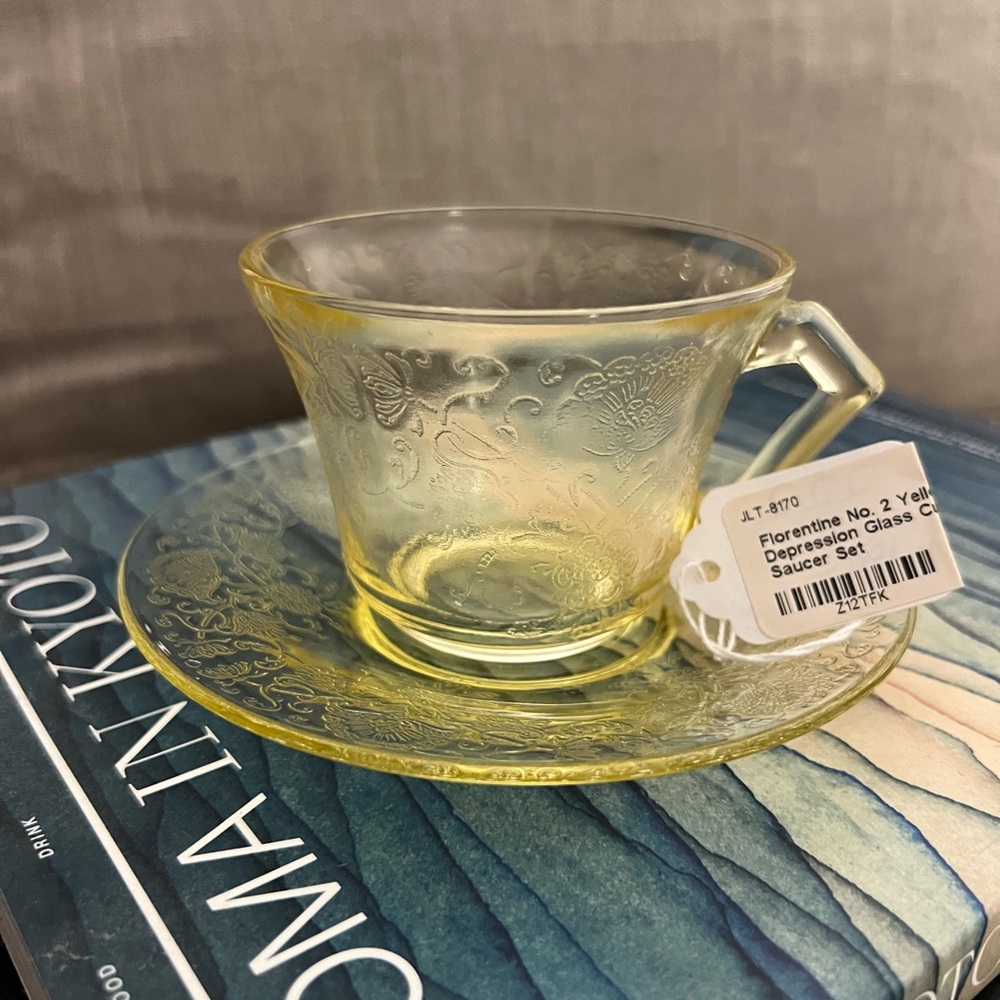 Hazel Atlas Depression Glass 1930’s Cup and Saucer Florentine No. 2
